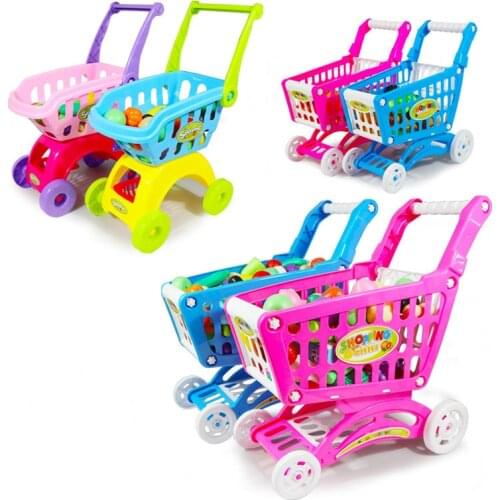 Kids Supermarket Shopping Groceries Cart Trolley Toys For Girls Kitchen Play House Simulation Fruits Pretend Baby Toy