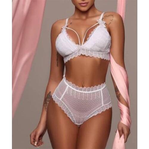 Women Bra Set Brassiere Femme Sexy Women White Lace Bowknot Lingerie Bra Bandage Set Dessous Bodysuit Sleepwear S-2XL 2020