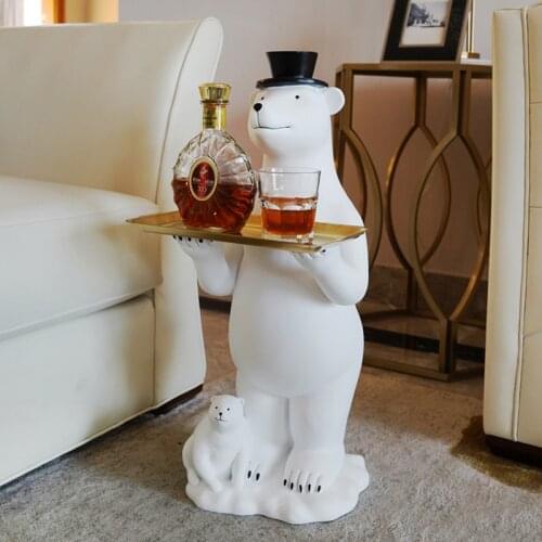 Home Modern Decor Bear Statue Resin Craft Ornament Living Room Statue Glass Table Side table Home Storage Decoration Accessories