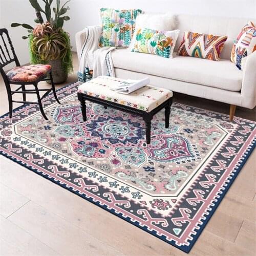 European Ethnic Geometric Flower Purple Red Bedroom Doormat Living Room Kitchen Bedside Mat Carpet