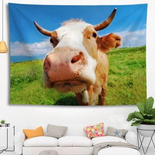 Hot Sale Custom High Quality Cow Wall Hanging HD Landscape 3D Printing Digital Printing Home Decoration Tapestry