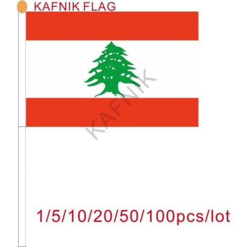 KAFNIK ,10/20/50/100pcs Lebanon World Country National Flag Hand Wave Flags with Plastic Flagpole Custom Banner Drop Shipping