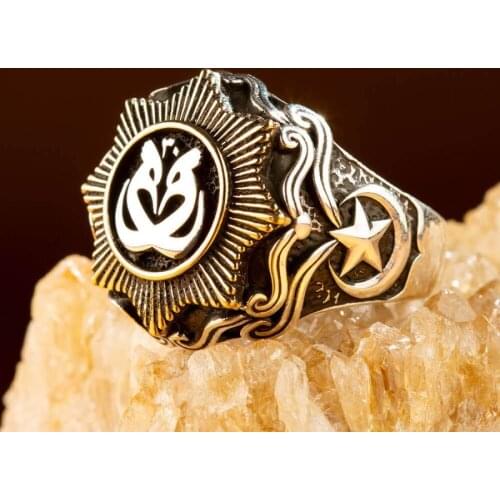 Payitaht Abdulhamid 925 Sterling Silver And Bronze Eurasian Hoopoe Bird Motif Rings Men Jewelry Plain Turkish Star and Crescent