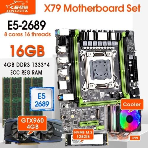 X79 motherboard set with Xeon E5-2689 CPU LGA2011 combos 4*4GB = 16GB 1333Mhz memory DDR3 RAM GTX 960 4GB cooler 128GB M.2 SSD