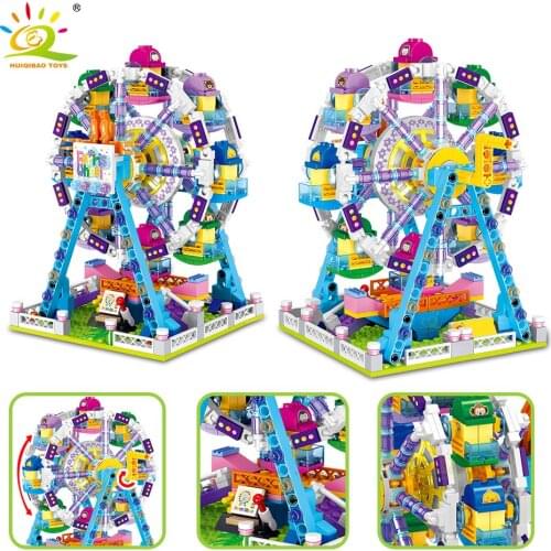 HUIQIBAO 653pcs Amusement Park Ferris Wheel Model Micro Building Blocks City Sky Wheel Street View Mini Bricks Toys Children