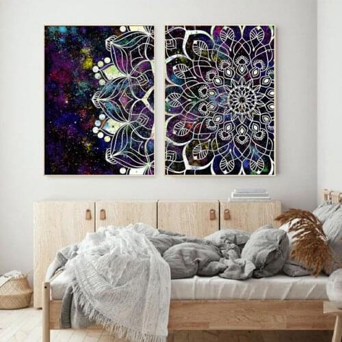 Mandala Flower Purple Black Colorful Painting Bohemian Wall Art Canvas Print Poster Picture Canvas Living Room Home Decoration