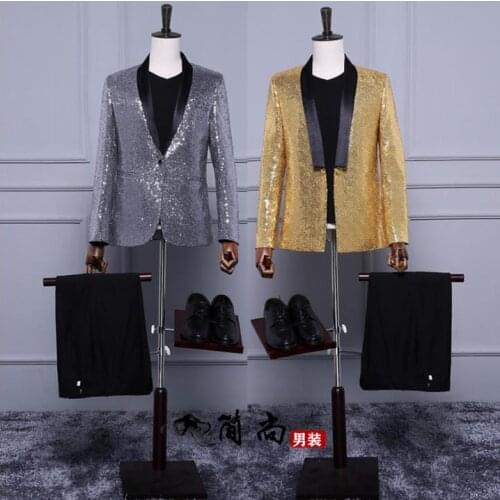 Blazer men formal dress latest coat pant designs suit men slim costume homme terno masculino yellow sequin stage suits for mens