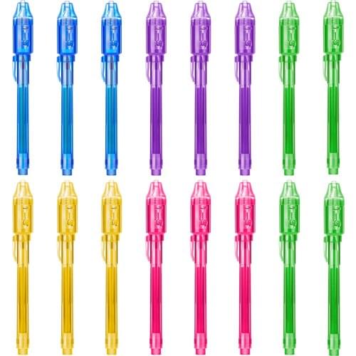 16 Pcs Invisible Disappearing Magic Pen Marking Secret Spy Information with Uv Light Fun Activity Suitable for Childrens Partie
