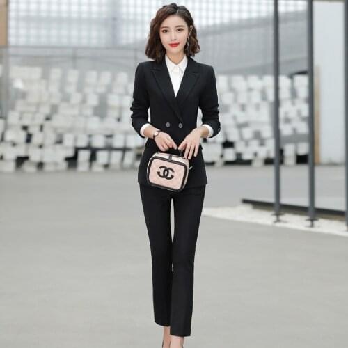 New 2020 Formal Black Blazer Women Business Suits with Pant and Jacket Sets Ladies Work Wear Clothes Pantsuits