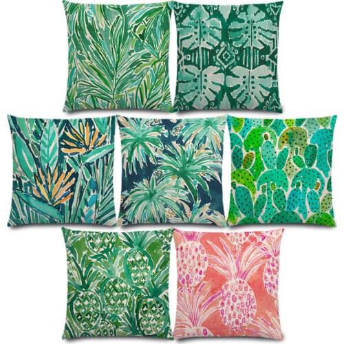 New Watercolor Tropical Jungle Greenery Leaf Cactus Pineapple Prints Beautiful Nature Cushion Cover Sofa Throw Pillow Case