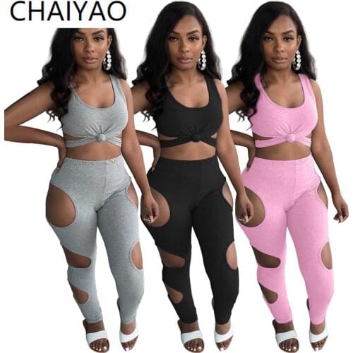 42H1666 New Summer Hollow Out Solid Short Vest and Pant 2 Piece Set Two Piece Set Women Plus Size Sexy Slim Tracksuit Women