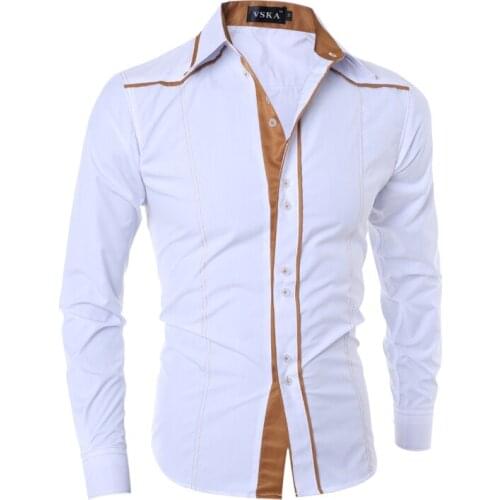 2018 New listing business Slim casual long-sleeved dress shirt mens brand stripe decoration fashion solid color shirt M-XXL