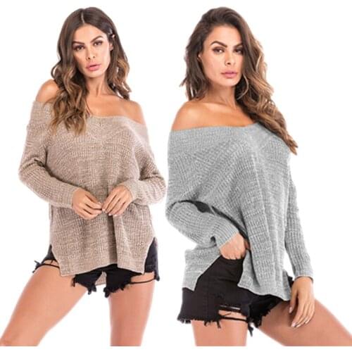 The new sexy v-neck knitted sweater for autumn and winter 2021 is a womans casual and loose pure color knitted womens jumper