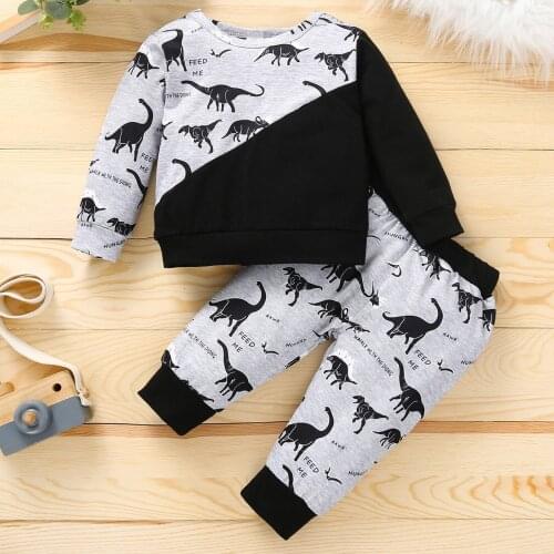 Fall Winter Newborn Baby Boys Clothes Lounge Set Long Sleeve Dinosaur Top Pants 6 12 18 Month Kids Children