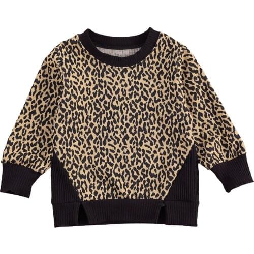 2020 Autumn Fashion 2-6Y Infant Kids Girls Leopard Sweatshirt Tops Casual Style Long Sleeve Pullover Patchwork Autumn Tops