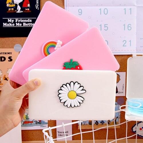 Portable Mask Storage Box Cute Cartoon Portable Mask Holder Rainbow Face Masks Container Dustproof Mask Case Box Girl Kids Gifts