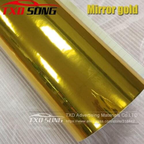SIZE 50CM*100CM TO 500CM/LOT High stretchable Mirror Gold Chrome Glossy Mirror flexible Vinyl Wrap Chrome mirror vinyl film