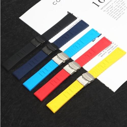 22mm 24mm Folding Buckle watch band Accessories fit for Breitling strap Silicone Rubber watchband fo Avengers Sea Wolf Blackbird