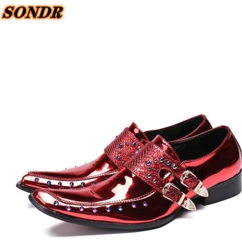 Luxury Patent Leather Men Oxford Shoes Square Toe Multicolor Rivets Men Dress Shoes Wedding Formal Brogue Shoes Zapato De Boda