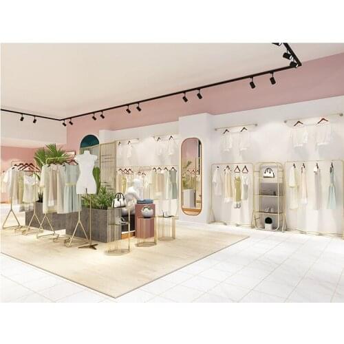 Shop Floor Light Luxury Womens Dress Shop Wall Display Shelf Golden Clothes Shelf Side Hanging