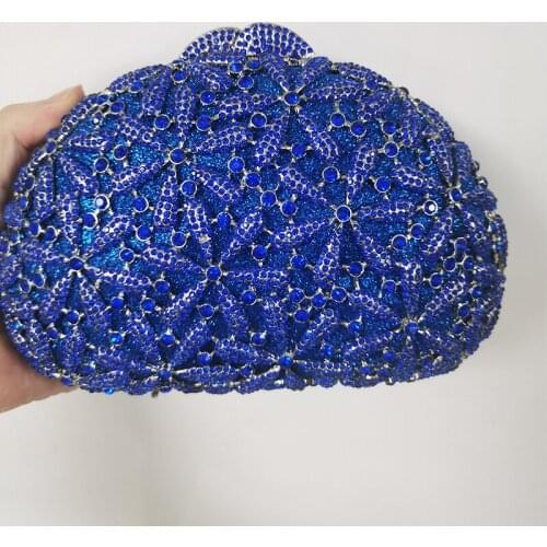 Silver Metal Snow-Shaped Blue Crystal Clutch Bag Elegant Women Rhinestone Evening Purse And Diamond Money Wallet Collection