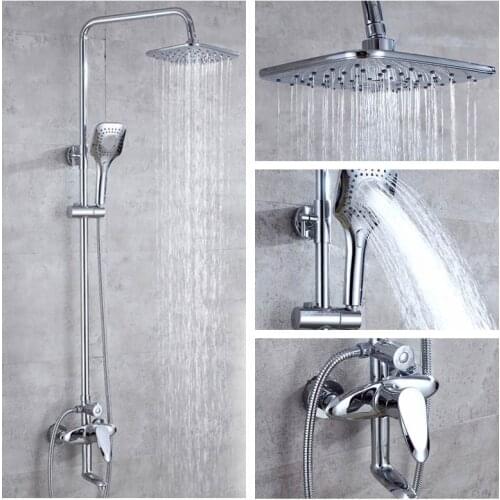 Bathroom Rainfall Shower Faucet Set Single Handle Mixer Tap 3 Mode Hand held Shower Hand Sprayer Wall Mounted Bath Shower Set