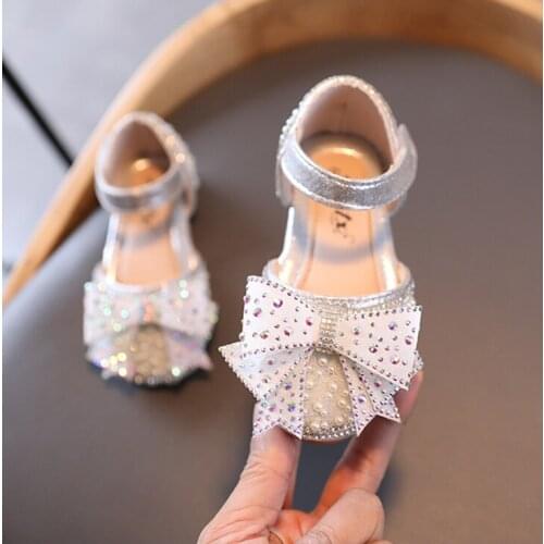 Girls Shoes Princes Spring 2021 Kids Rhinestone Bow Show Shoe Baby Crystal Shows Dance Pink Children Flats