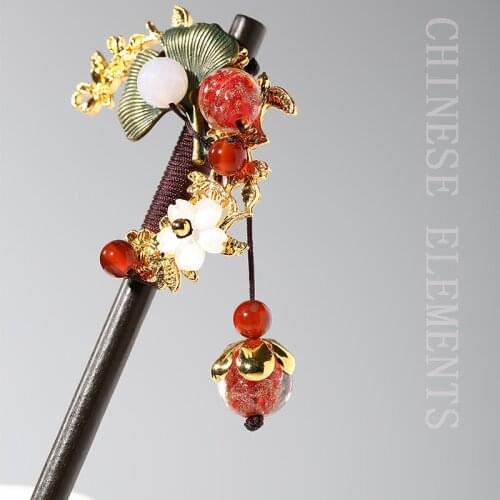 Handmade Vintage Wood Chinese Hair Stick Pins Headpiece For Women Leaf Flower Hairpins Hair Ornaments Head Jewelry Accessories