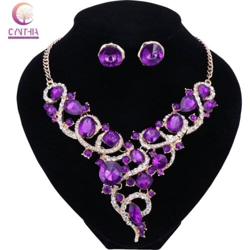 2017 costume jewelry sets gold color rhinestones bridal jewelry sets fashion wedding jewelry glass crystal necklace earings