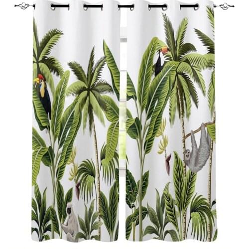 Banana Tree Leaves Sloth Parrot Curtains for Living Room Bedroom Kitchen Window Treatment Curtain Home Decoration