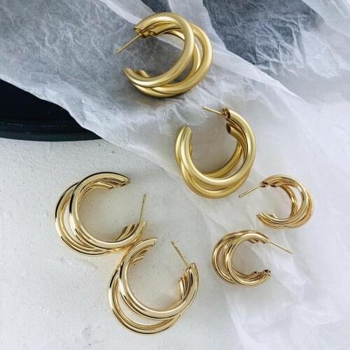 AENSOA Minimalist 2020 Metal Hoop Earring For Woman Trendy Triple Open Circle C Shaped Statement Earrings Accessories brincos