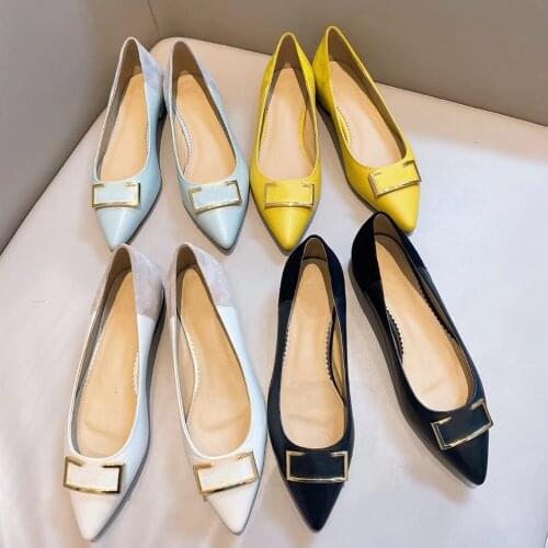 Plus Size 35-41 Womens Shoes Leather Flannel Stitching Flats Pointed Shallow Comfortable Womens Shoes Genuine Leather Sole