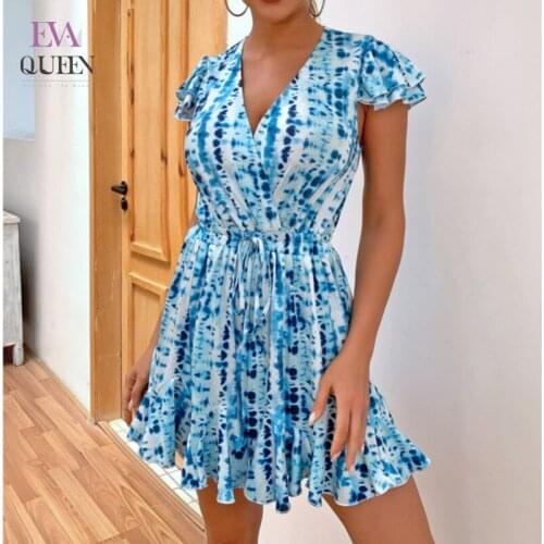 EvaQueen Print Colorful Soft Playsuits For Women Loose Fit High Waist Summer Rompers Short Sleeve Deep V Neck Sexy Beach Overall