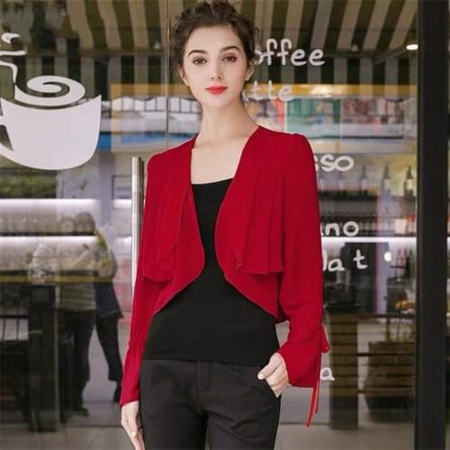 Women Summer Long Sleeve Chiffon Cardigan Shirt Basic All-Match Shirt Ruffles Elegant Lady Office Cardigan Blouse Big Size M-8XL