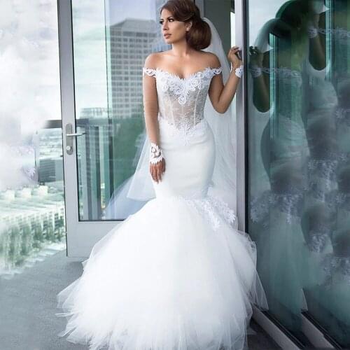 New Arrival Elegant Long Sleeve Lace Applqiue Lace Up Back Mermaid Trumpet Wedding Dress 2021 Vestido De Noiva Bridal Gowns