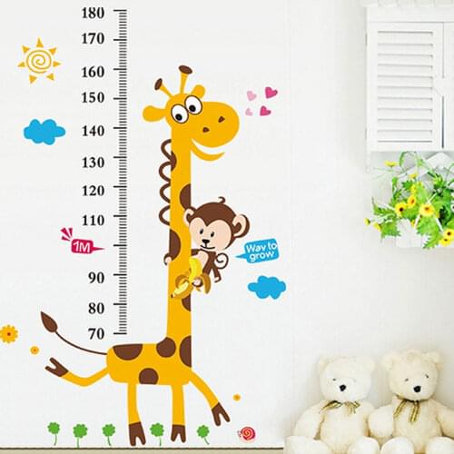 Giraffe Monkey Growth Meter Measuring Height Wall Stickers for Kids Rooms 26 Letter Eye Chart Childrens Room Classroom Decor