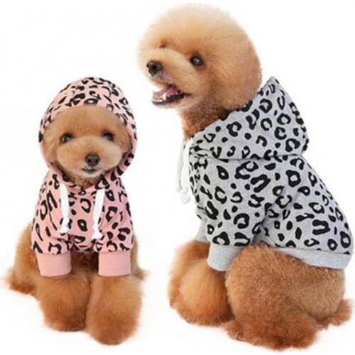 Winter Pet Dog Puppy Leopard Print Cotton Soft Thick Hoodie Clothes Coat Apparel