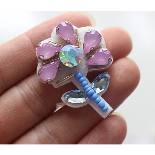 10 pcs high-grade stereo beaded diamond pink petals flower cloth beaded applique patches for clothes parches para la ropa