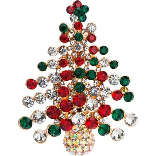 2020 Fashion Jewelry Gold Plated Acrylic Crystal Christmas Tree Brooch Hijab Pins Vintage Rhinestone Brooches For Women Men Gift