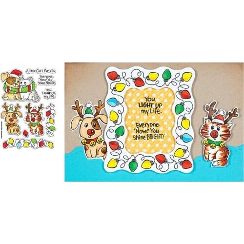 2021Christmas Dog Cat Deer Cutting Dies Stamps Scrapbook Diary Secoration Embossing Stencil Template Diy Greeting Card Handmade