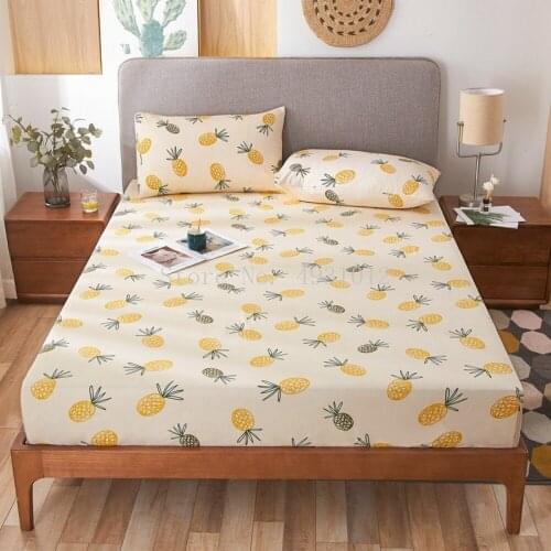 Tropical Fruit Pineapple Bed Sheets 3pc Bedsheet Green Pineapple Lemon Printed Fitted Sheet Mattress Cover With Elastic Band Bed