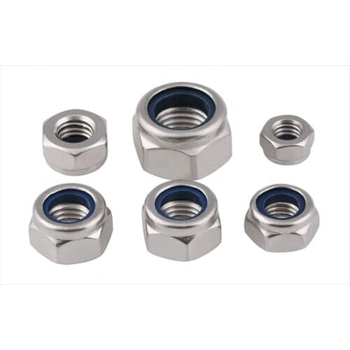 50Pcs DIN985 M2 M2.5 M3 M4 M5 M6 M8 304 Stainless Steel Nylon Self-locking Hex Nuts Locknut Slip Lock Nut