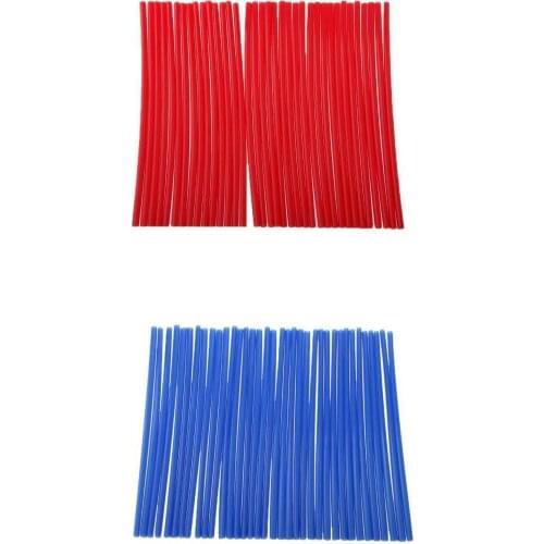 72 Pieces Blue & Red Kit Motorbike Street Bike Wheel Spoke Wrap Skin Trim Cover Pipe