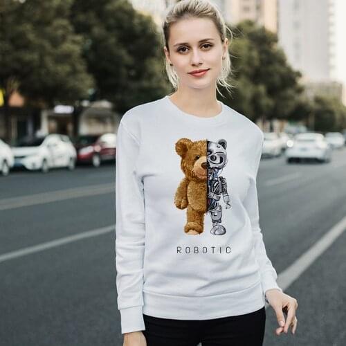 BLINGPAW Teddy Bear Robot Robotic Printed Unisex Crewneck Sweatshirt Heavy Blend Crew Neck Long Sleeve Plus Size Punk