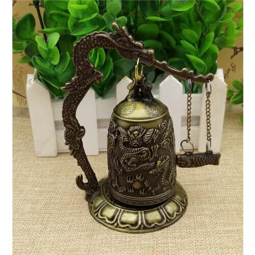 Buddhism Temple Brass Copper Dragon Bell Clock Carved Statue Lotus Buddha Buddhism Arts Statue Clock Home Decorative Crafts