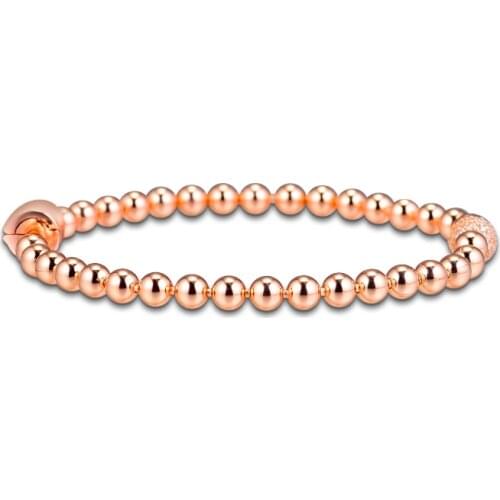 Rose Golden Beaded Bracelets for Women Clear CZ Smooth Small Beads & Pave Stones Chain Bracelet Female Jewelry Accessory New