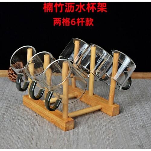 Household cup holder Tea set Wooden upside down drain cup holder Dustproof cup glass creative storage rack