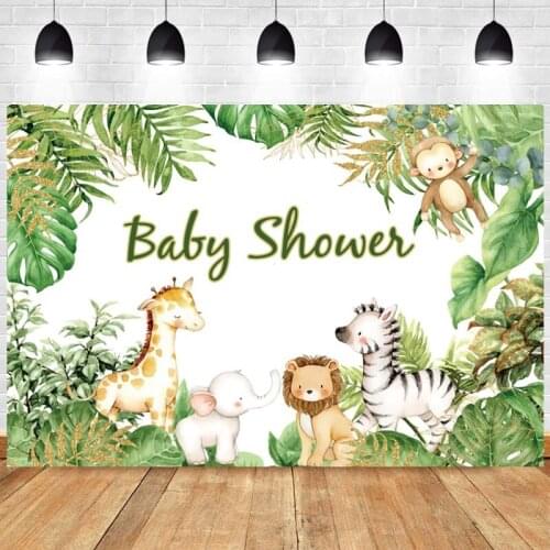 Baby Shower Photo Backdrop Kids Animal Jungle Safari Oh Baby Elephant Happy Birthday Party Photography Background Decor Banner