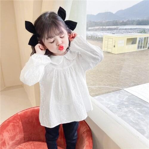 Baby Girl Cute Shirt 2021 Spring and Summer Childrens Long-sleeved Shirt Toddler Girl Peter Pan Collar Top Tees Blouse 2-7Y