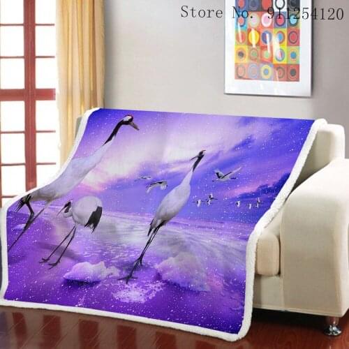 Bird Crane 3D Print Sherpa Fleece Blanket Plush Winter Blanket Throw for Beds Sofa Teen Girls Boys Travel Outdoor Gift Blanket